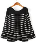 Shein Black Eyelet Lace Up Back Striped Knitwear