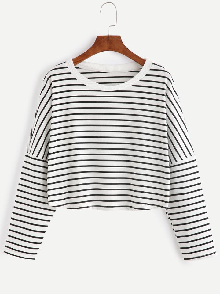 Shein Contrast Striped Drop Shoulder Crop T-shirt