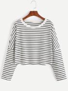 Shein Contrast Striped Drop Shoulder Crop T-shirt