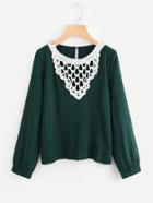 Shein Contrast Hollow Out Crochet Blouse