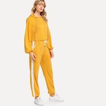 Shein Ring Chain Detail Hoodie Top And Sweatpants Set