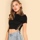 Shein Lace Up Detail Side Crop Tee