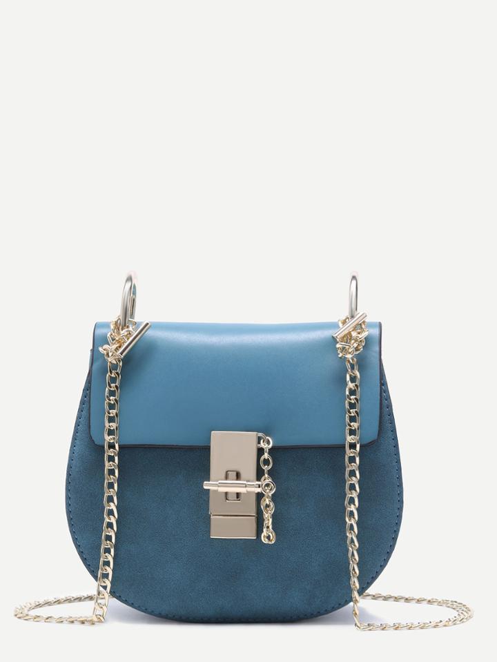 Shein Blue Pu Flap Saddle Bag With Chain