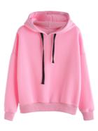Shein Pink Hooded Sweatshirt With Drawstring In Black