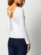 Shein White Long Sleeve Lace Up Slim T-shirt