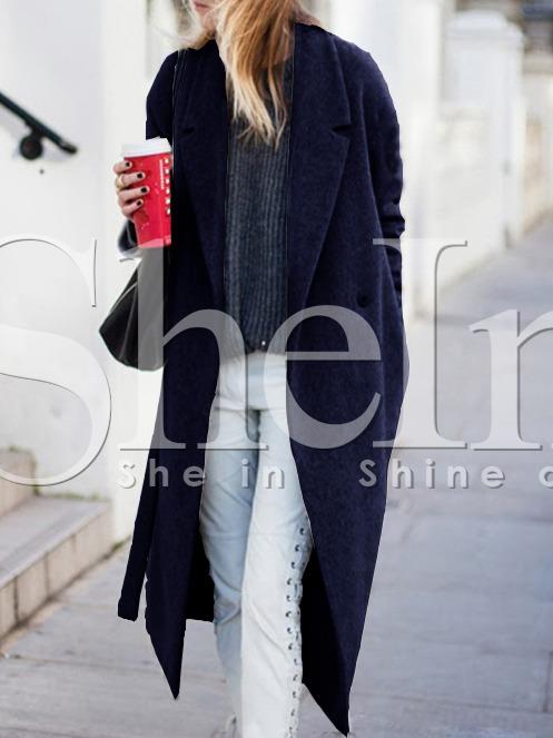 Shein Navy Long Sleeve Lapel Coat
