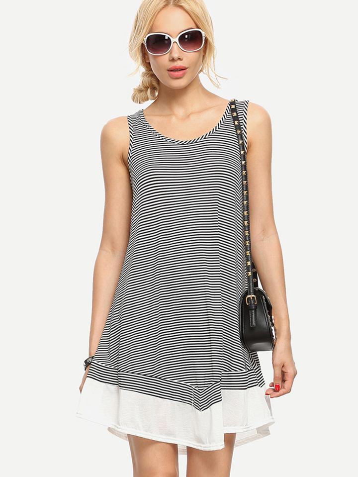 Shein Black Striped Sleeveless Ruffle Dress