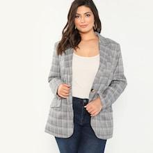 Shein Plus Single Breasted Placket Plaid Coat