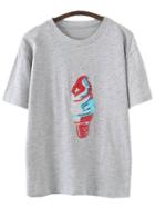 Shein Grey Short Sleeve Ice Cream Sequined T-shirt
