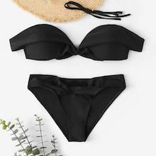 Shein Plain Off The Shoulder Knot Back Bikini Set