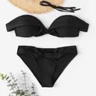 Shein Plain Off The Shoulder Knot Back Bikini Set