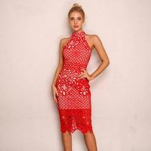 Shein Cutout Back Floral Lace Overlay Halter Dress