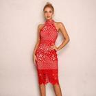 Shein Cutout Back Floral Lace Overlay Halter Dress