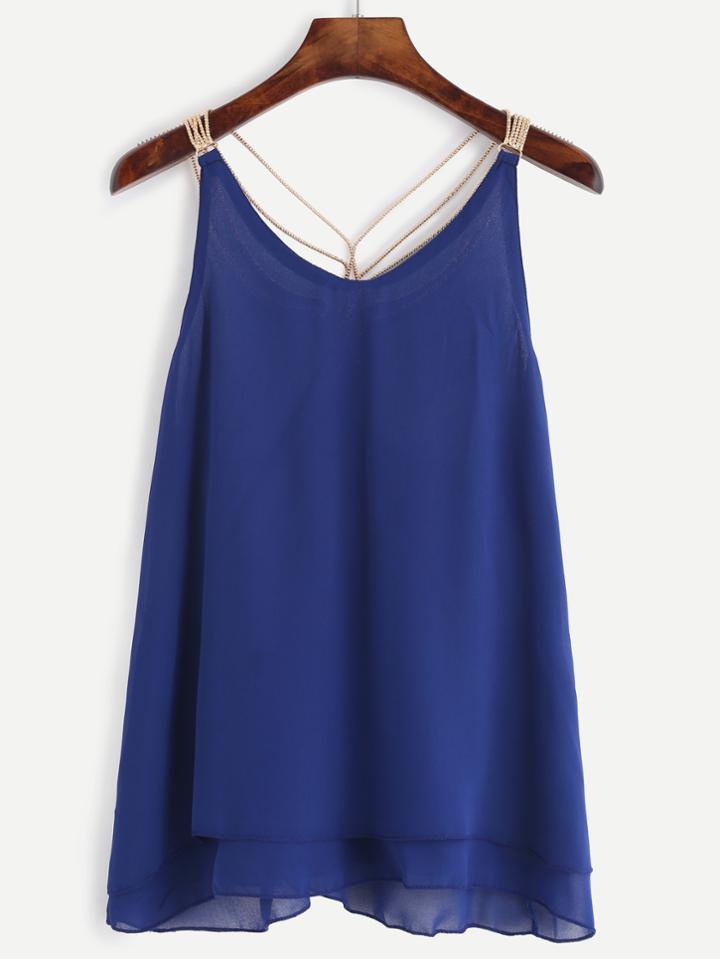 Shein Blue Beaded Racerback Chiffon Top