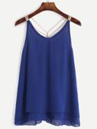 Shein Blue Beaded Racerback Chiffon Top