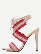 Shein Red Open Toe Cutout Fringe Studded Stiletto Pumps