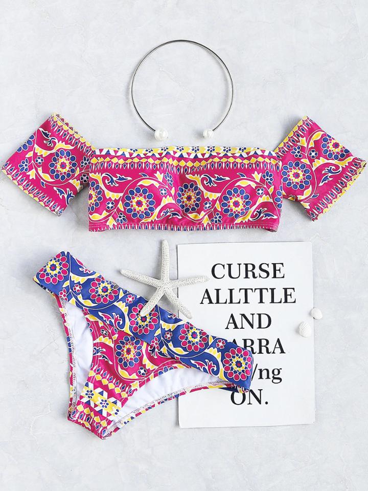 Shein Graphic Print Bardot Bikini Set