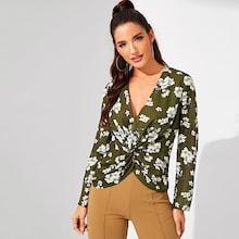 Shein Twist Front Floral Top