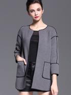 Shein Grey Round Neck Length Sleeve Pockets Coat