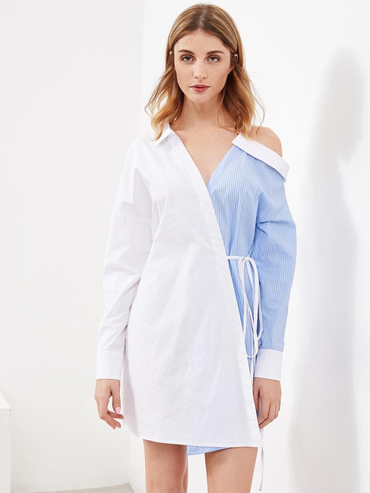 Shein Asymmetric Shoulder Mixed Media Surplice Wrap Dress