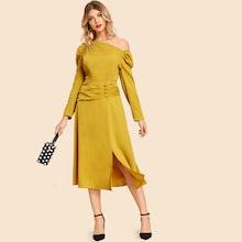 Shein Asymmetrical Neck Button Detail Slit Dress