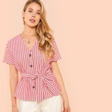 Shein Dolman Sleeve Pinstripe Shirt