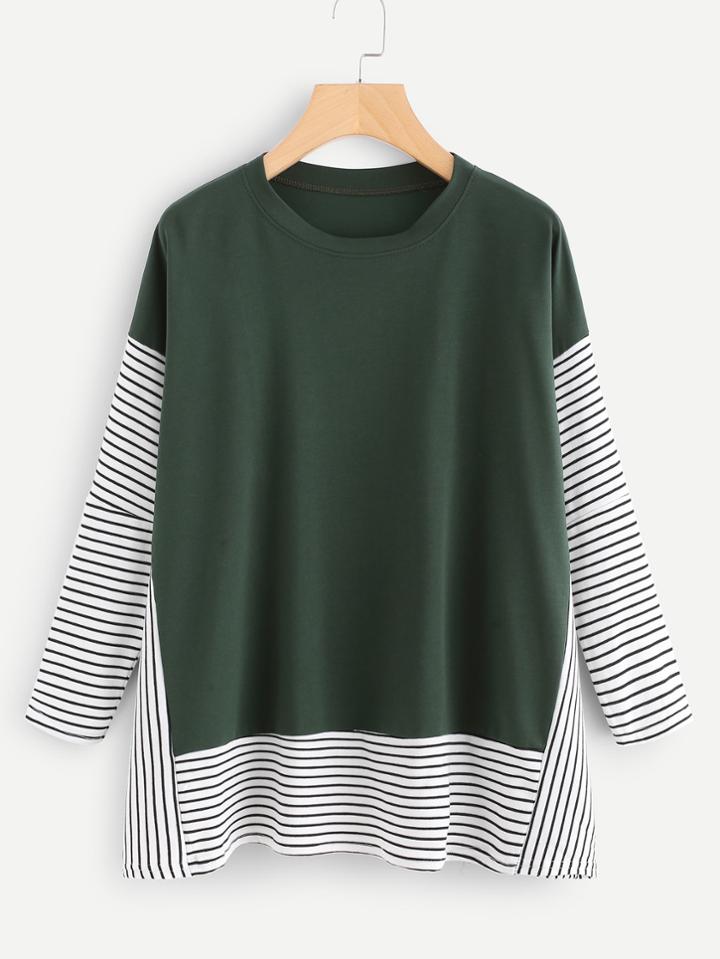 Shein Contrast Stripe Panel Drop Shoulder Tee