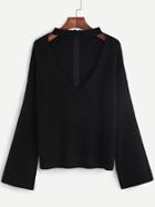 Shein Black Cutout Choker Zip Back Ribbed Sweater