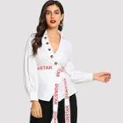 Shein Tie Waist Button Detail Wrap Blouse
