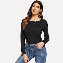 Shein Solid Ribbed Henley Tee