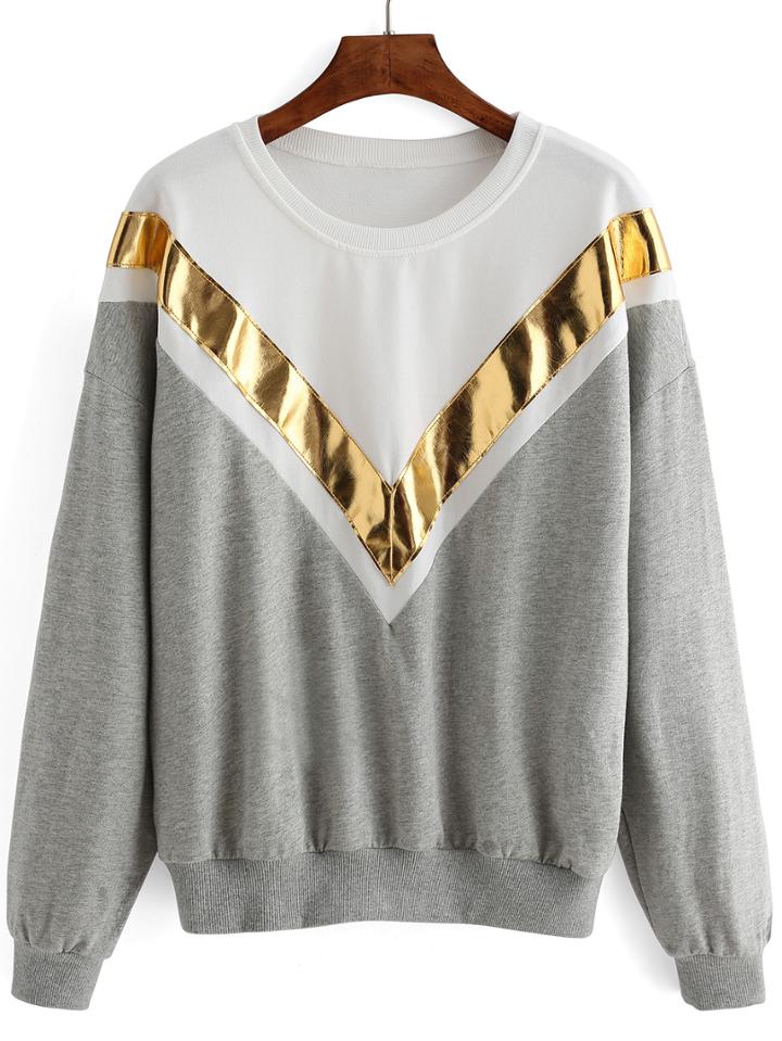 Shein Color-block Dropped Shoulder Seam Loose Sweatshirt