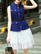 Shein Blue Belted Top With Gauze Skirt