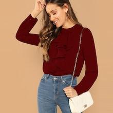 Shein Ruffle Trim Mock Neck Top