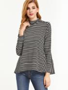 Shein Contrast Striped High Neck Buttons T-shirt