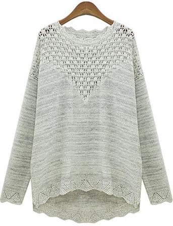 Shein Grey Long Sleeve Hollow Loose Knit Sweater