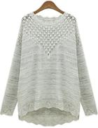 Shein Grey Long Sleeve Hollow Loose Knit Sweater