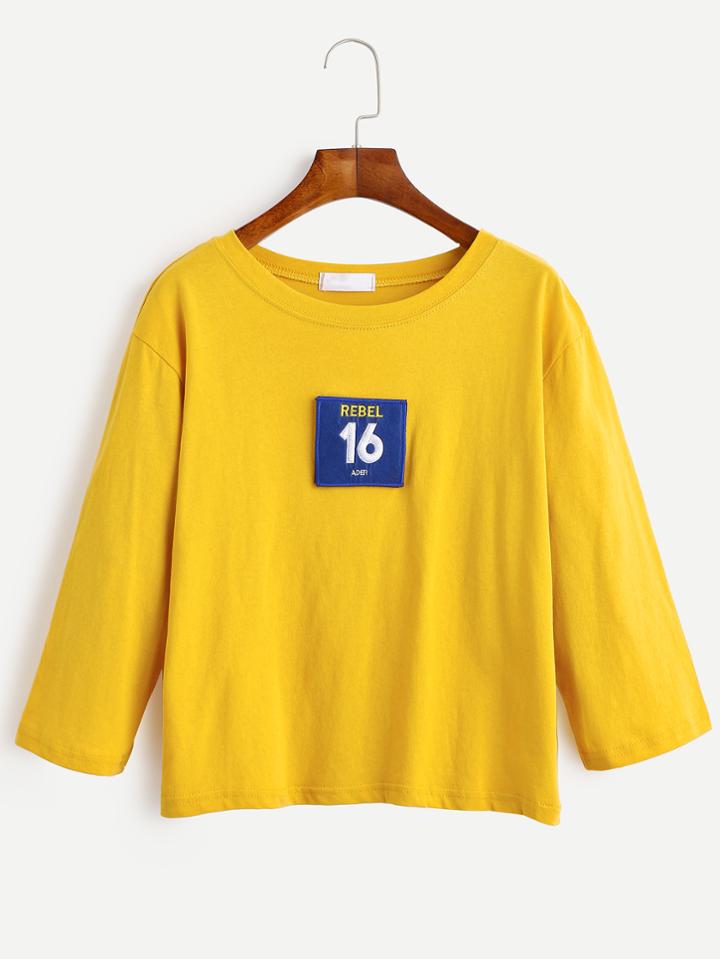 Shein Number Embroidered Patch T-shirt