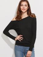 Shein Black One Shoulder Ribbed T-shirt