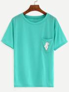 Shein Green Dolphin Print Pocket T-shirt