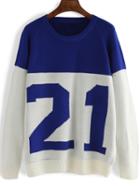 Shein Colour-block Round Neck 21 Print Sweater
