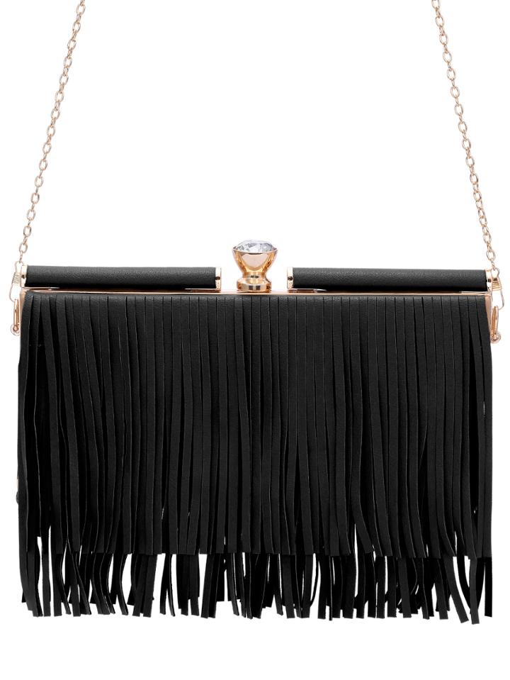 Shein Black Diamond Fringed Chain Bag