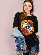 Shein Oversized Burn Out Royalty Graphic Tee Black