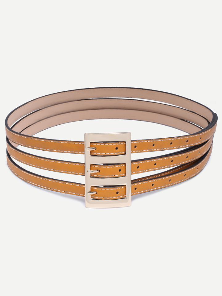 Shein Yellow Three Buckle Faux Leather Belt