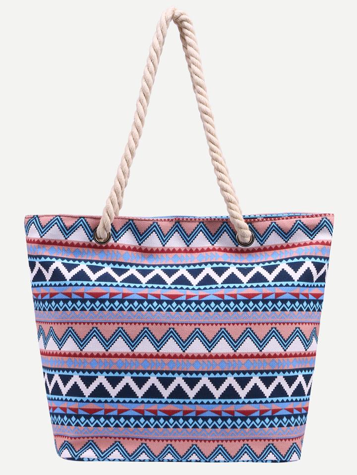 Shein Blue Tribal Print Canvas Tote Bag