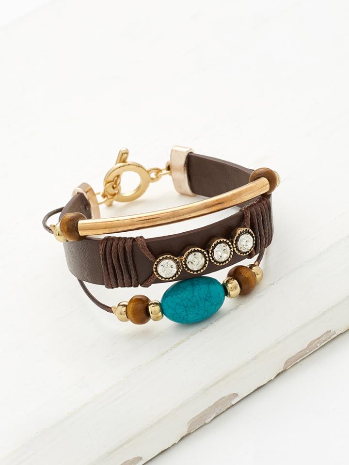 Shein Bar & Rhinestone Detail Layered Bracelet