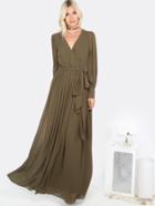 Shein Olive Green Cuff Sleeve Surplice Wrap Dress