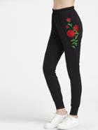 Shein Rose Embroidered Applique Ribbed Pants