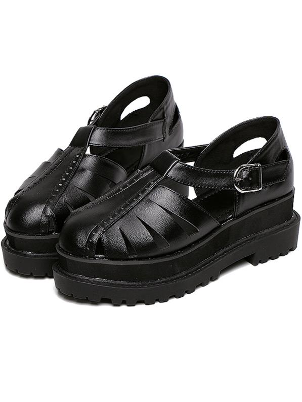 Shein Black Round Toe Flat Caged Shoes