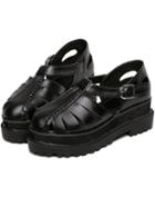 Shein Black Round Toe Flat Caged Shoes