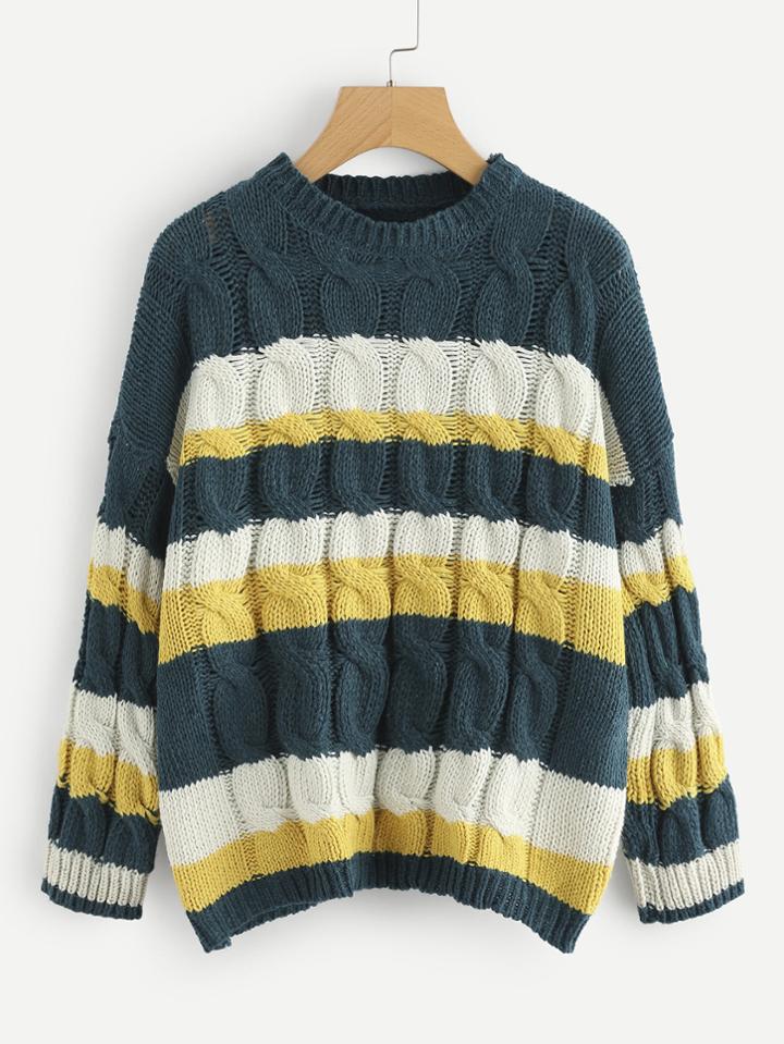 Shein Contrast Panel Drop Shoulder Cable Knit Jumper